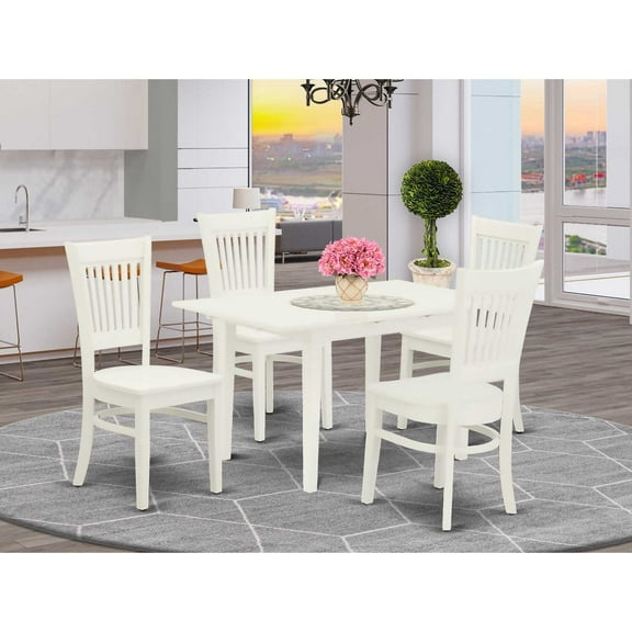 East West Furniture Norfolk 5-Piece Dining Set with Wood Seat in Linen White