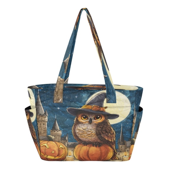 Quilted Tote Bag Large Capacity Multi-Compartment Handbag Lightweight Structured Shoulder Bag Versatile Casual Bag Cute Magic Owl
