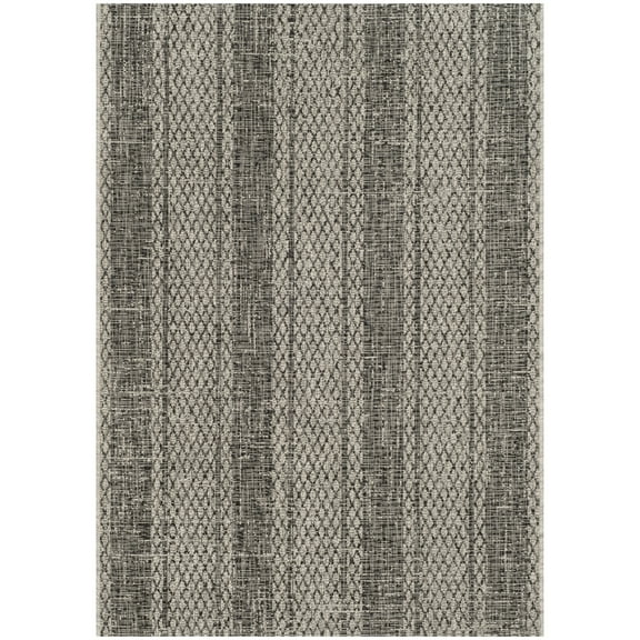 SAFAVIEH Courtyard Robert Striped Indoor/Outdoor Area Rug, 4' x 5'7", Light Grey/Black