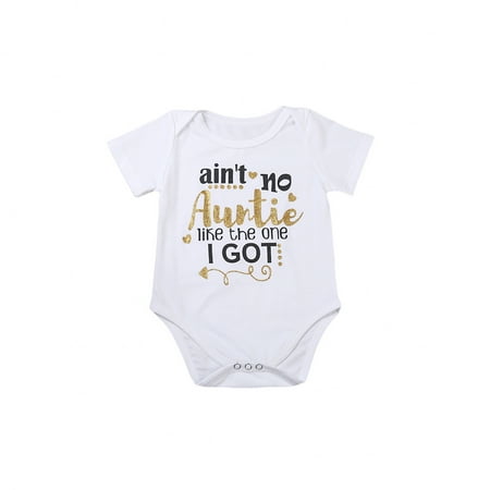 

Biekopu Cotton Newborn Infant Baby Boys Girls Short Sleeve Aunt Bodysuit Romper Outfit Clothes (White-Ain t no Auntie Like The one i got 3-6 Months)