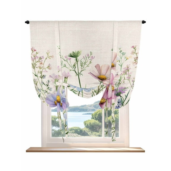 Spring Floral Tie Up Curtains for Windows 63 Inch Length Balloon Curtains Kitchen Adjustable Balloon Window Shade Wildflowers Herbs Summer Botanical Vintage Tie Up Bathroom Curtain Window 52"x63"