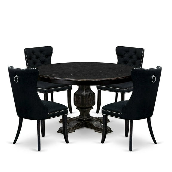 Luxe by East West Furniture 5 Piece Dining Room Set Consists Of 54" Round Table In Black Color