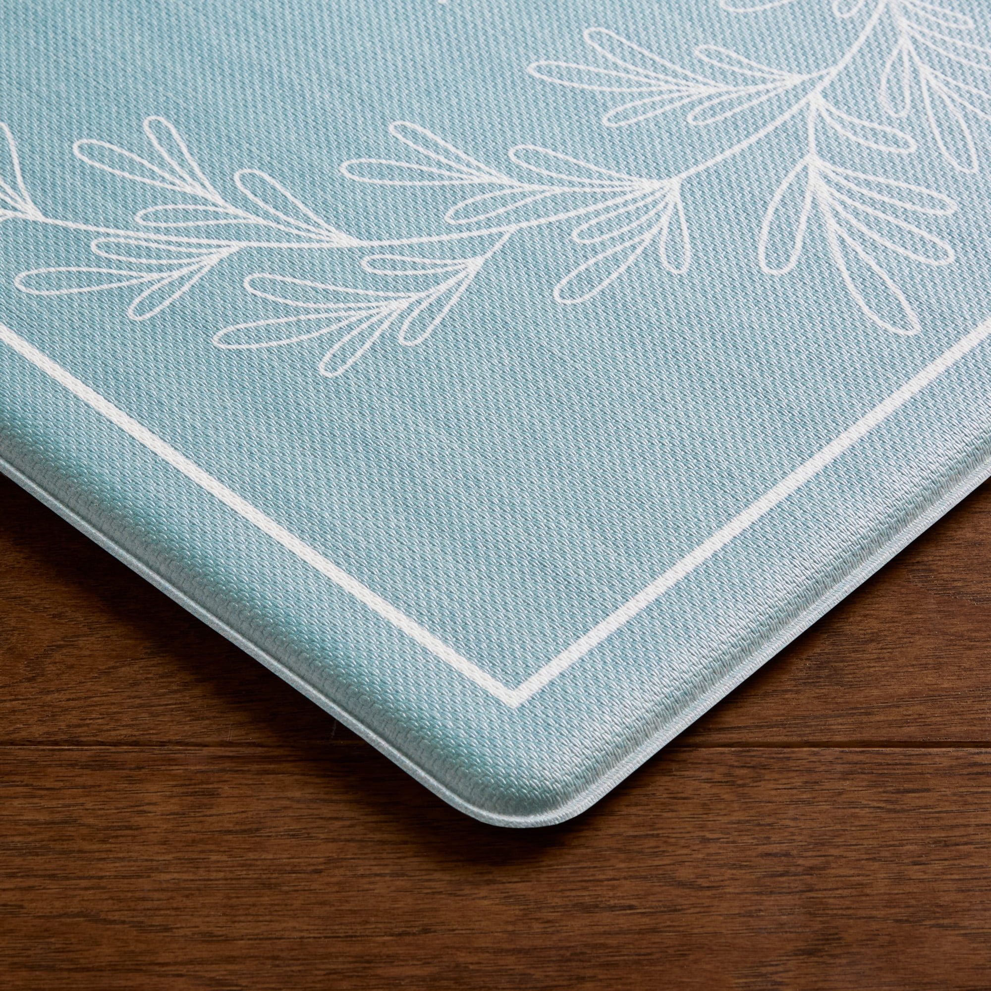 MARTHA STEWART Bloomfield Home Sweet Home Leaf Frame Kitchen Mat, Comfort Standing Mat, Non-Slip Backing, Water & Stain Resistant, Blue, 18"x30"