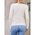 thumbnail image 2 of Weardear 3 Pack Maternity Shirts Long Sleeve Side Ruched Pregnancy Workout Tops with Thumb Hole Casual Crew Neck Tshirts for Women, 2 of 7