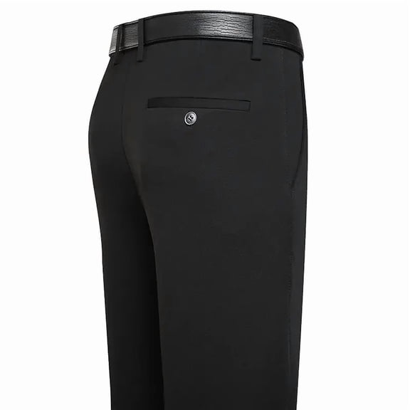Men's Elastic Waist Spandex Blend Plain Jane Business Casual Trousers - Full Length Straight Cut Formal Dress Pants with Pockets, Available in Black, Navy Blue