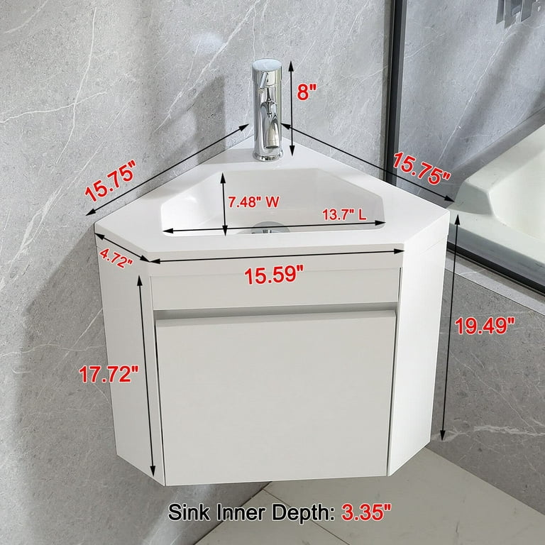 Wall Mounted Corner Vanity Triangular Single Sink Mirror Metal