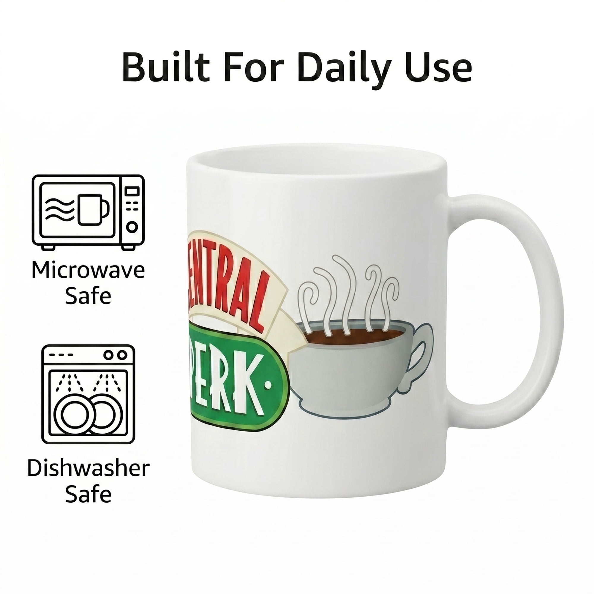 Pyramid America: Friends: Central Perk - 11oz Ceramic Mug - Coffee & Tea Cup, Shop Logo, Microwave-Dishwasher Safe, TV Show Fan Collectible, Licensed
