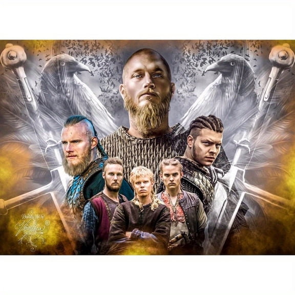 Adult DIY 5D Diamond Painting Kit, Viking Series Art Round Diamond, Full Diamond Diamond Embroidery Kit, Mosaic Cross Stitch Craft Home Wall Decoration