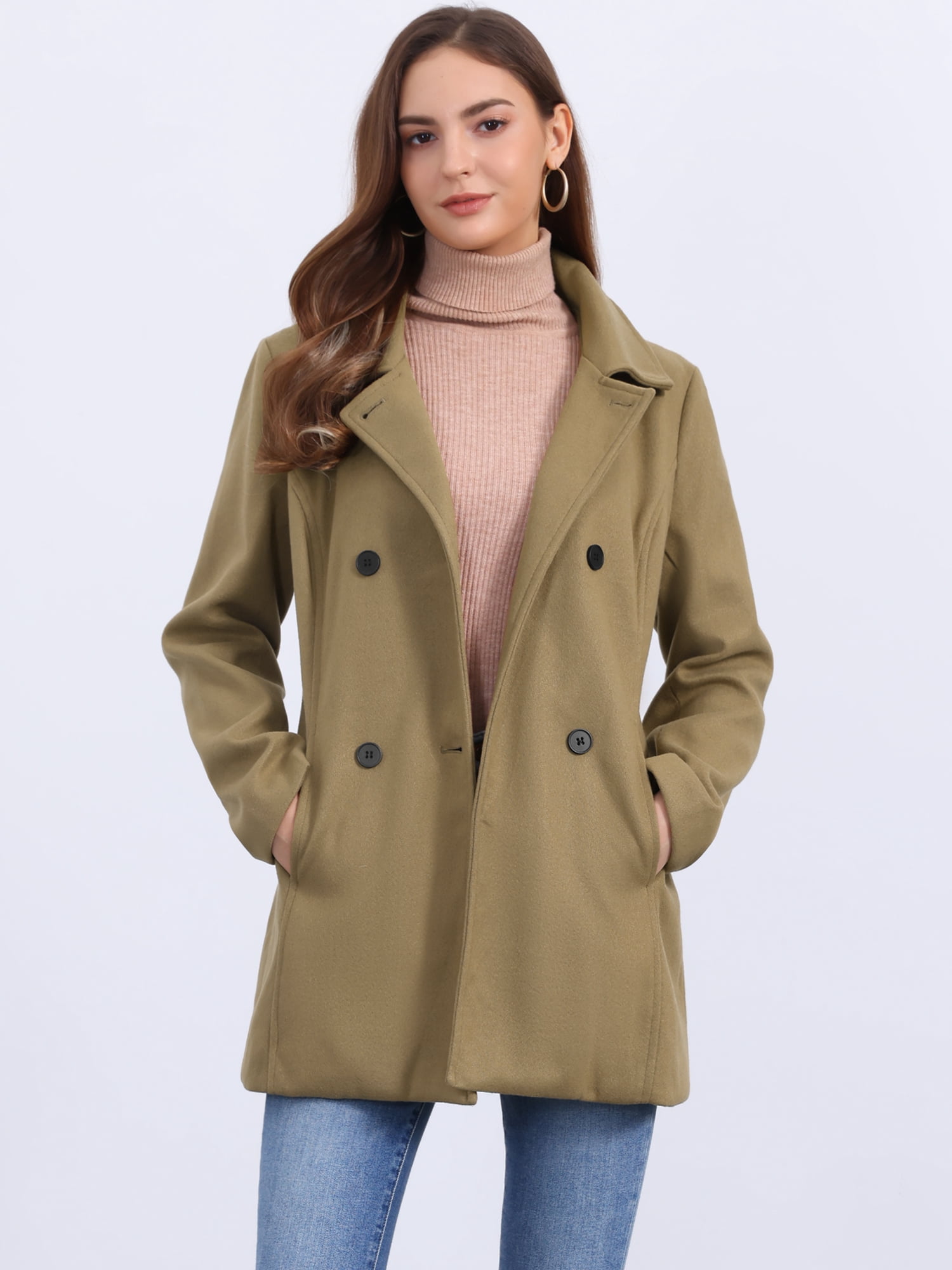DARING DIVA Women's Double Breasted Long Sleeves Button Down Winter Peacoat M Coffee
