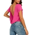 thumbnail image 5 of Open Back Crop Tops for Women Boat Neck Short Sleeve Backless Tees Y2k T-Shirts Going Out Summer Clothes (XL, Hot Pink), 5 of 8