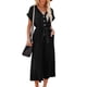 thumbnail image 2 of VISgogo Mono recortado para mujer, manga corta, cuello en V, cierre de botón, lazo en la cintura, pantalones sólidos con bolsillos VISgogo moda, 2 of 9