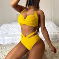 thumbnail image 6 of VSSSJ Two Piece Bikini Set for Women V Neck Solid Color Wrapped Front Halter Swimsuit High Waist Hollow Out Front Swimwear Back Self Tie Sexy Bathing Suit, 6 of 9