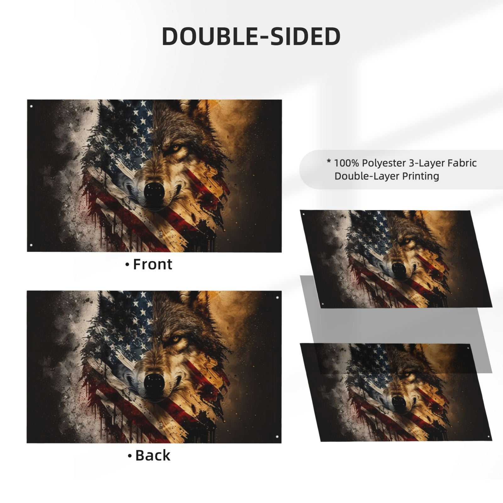 Wolf American USA Flag Double Sided Flag 3x5FT Reversible Garden Flag Outdoor Decor for House, Porch, Lawn, Yard, Indoor Wall, Party Decoration