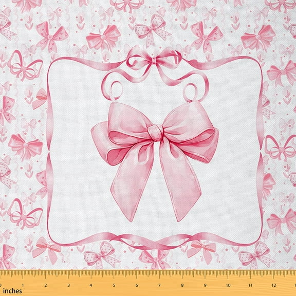 Feelyou Girly Pink Bow Fabric by the Yard 1 Yard, Vintage Bowknot Room Decor Fabric by the Yard, Princess Style Fabric for Sewing, Super Cozy Room Decor