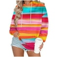 thumbnail image 3 of gbyLJF Women's Casual Pocket Hoodie Multi-color Printed Round Neck Long Sleeve Sweatshirt Regular Fit Drawstring Hooded Pullover Tops, 3 of 6
