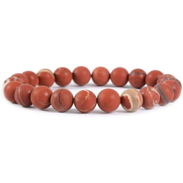 Bracelet Extensible Unisexe en Perles Rondes 8 mm en Jaspe Rouge Givré Mat Naturel