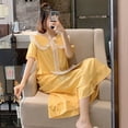thumbnail image 1 of Pijamas con estampado naranja para mujer, camisón de encaje de estilo coreano, vestido de noche de verano, ropa de dormir de manga corta con lazo, ropa de casa, 1 of 4
