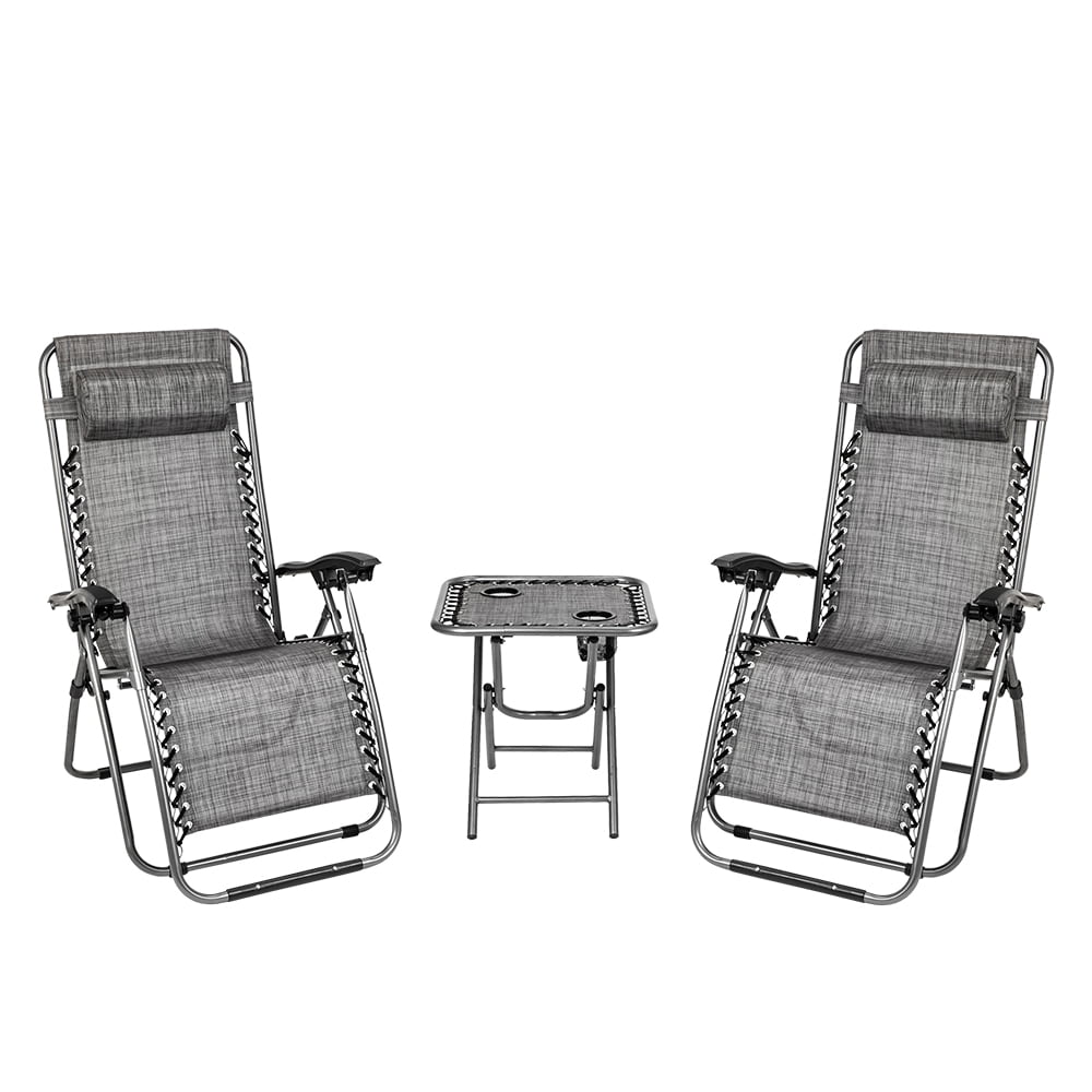 Kepooman 2Pcs Zero Gravity Chair Lounge Chair Table Set, Portable Folding Chairs for Sun Bath, Lawn & Patio Chair, Folding Beach Chair with Detachable Cup Holder, Gray