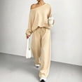 thumbnail image 2 of VV AVEORS Women 2 Piece Outfit Matching Sweat Sets Off The Shoulder Knit Set Lounge Top Wide Leg Sweatpants Tracksuit Beige XL, 2 of 7
