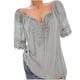 thumbnail image 1 of Moda damas Casual manga corta cuello en V sólido encaje suelto mujeres blusa Tops Pompotops  hkajfhjk457466, 1 of 9