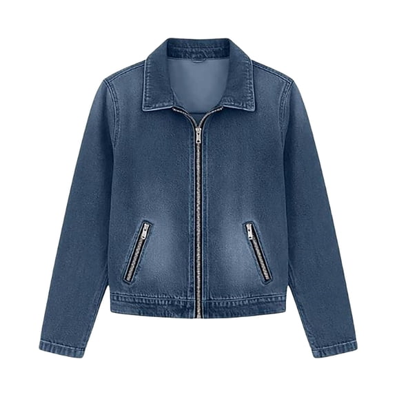 Womens Denim Jackets Plain Denim Coat with Zip Up Pockets Women Fall Clothes (Blue One Size)