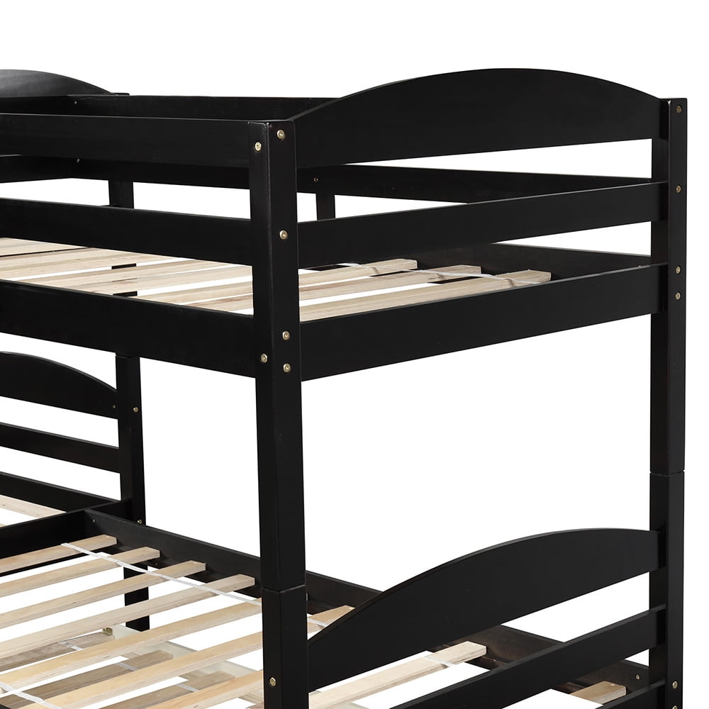 Twin Over Twin Bunk Beds with Trundle, L-Shaped Loft Bed with Guard for Teens Bedroom, Espresso Twin Over Twin Bunk Beds with Trundle, L-Shaped Loft Bed with Guard for Teens Bedroom, Espresso