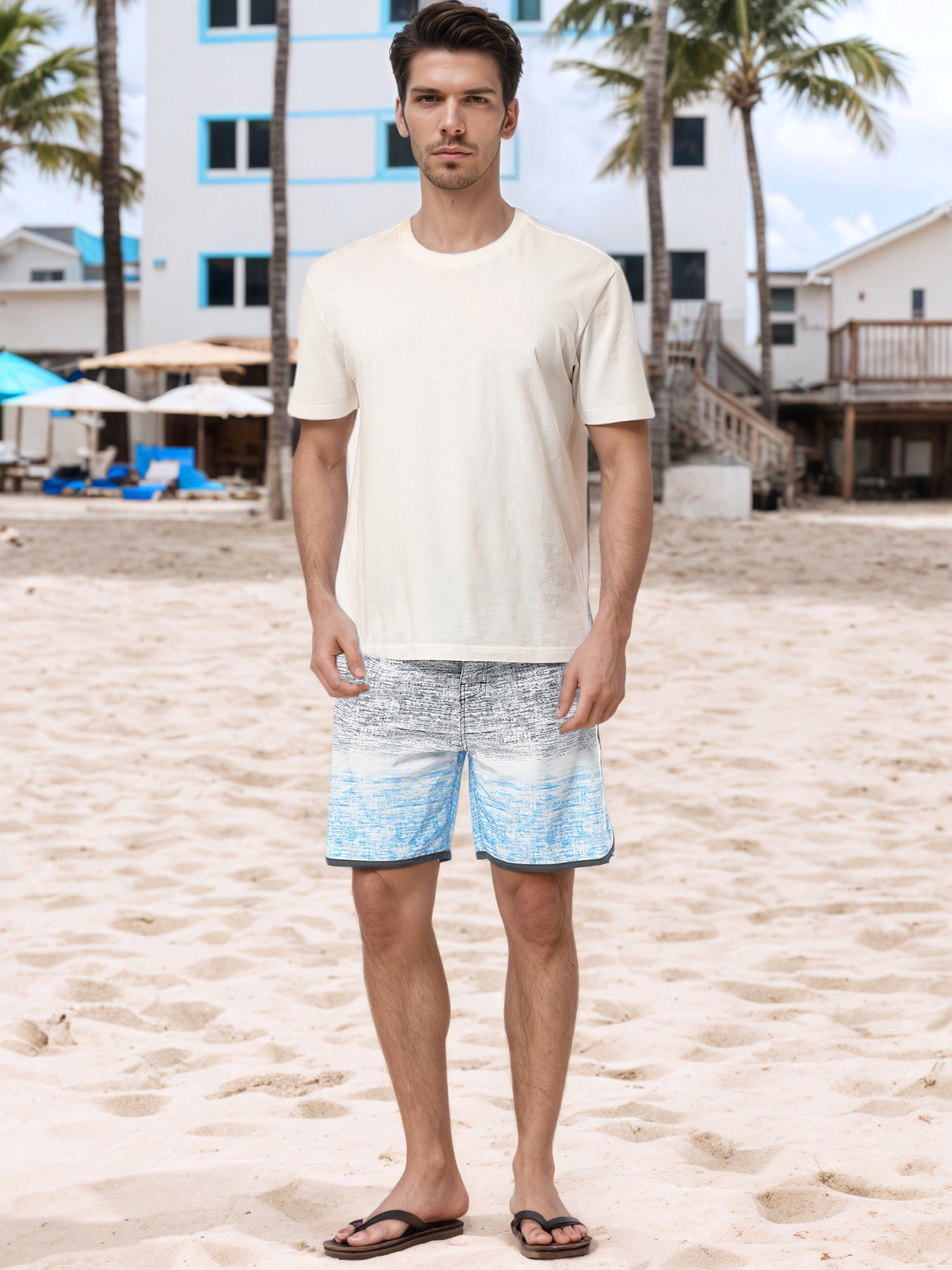 DARING DIVA Men's Summer Drawstring Elastic Waist Color Block Beach Shorts 36 Light Gray