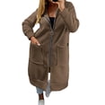 thumbnail image 3 of PNTUTB Fall Winter Women's Longline Coat Hooded Full Zip Outwear Soild Color Casual Loose Comfortable Trendy Coats with Pockets, 3 of 7