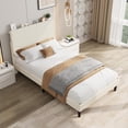 thumbnail image 1 of GloryStar Corduroy USB Charging Platform Bed, Adjustable Storage Headboard with Wooden Slat Support, No Box Spring Required, 1 of 7