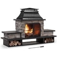 thumbnail image 2 of Sunjoy Outdoor Fireplace, Patio Wood Burning Fireplace with Steel Chimney, Mesh Spark Screen Doors, Fire Poker, and Removable Grate, Black, 2 of 10