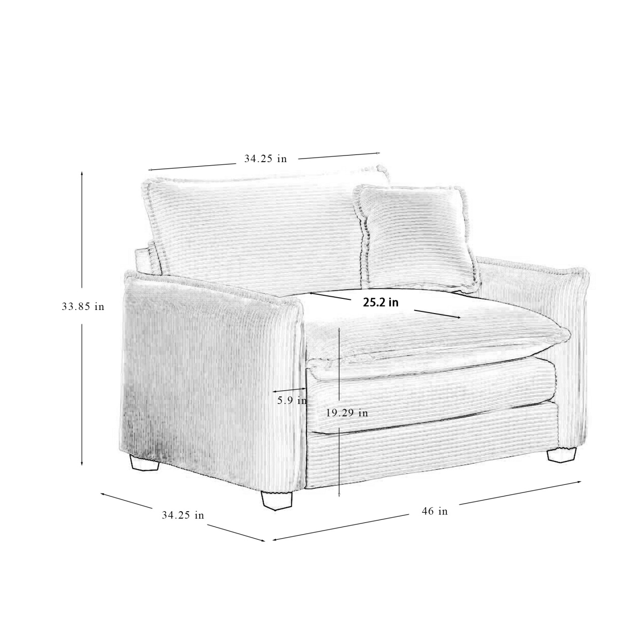 Mid-Century Modern 3-Piece Sofa, Home Theater Style Sofa Set, 3-Seater Sofa and 2 Single Seat Sofa, Living Room Corduroy Combination Sofa With Pillows, for Apartment, Office, Living Space, Tan