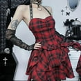 thumbnail image 3 of Y2K Plaid Backless Halter Bodycon Party Dresses Gothic Lace Sleeveless Slim Women Grunge Punk Dresses, 3 of 12