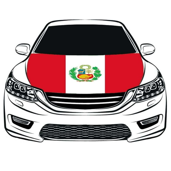 Peru Oversized Flag Car Hood Cover 3.3X5FT/6X7FT 100% Polyester Elastic Fabrics Can be Washed Suitable for Large SUV and Pickup Trucks ( 6X7FT)