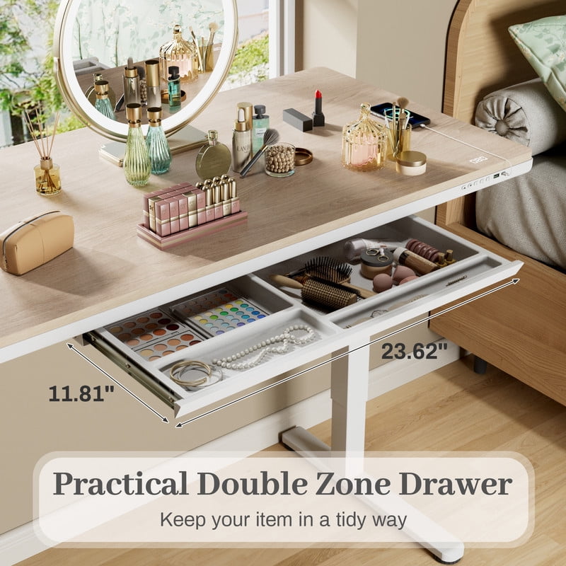 Homall 48" x 24" Wood Top Electric Standing Desk with Drawer, Height Adjustable Desk with Phone Stand & Charging Ports, Sit Stand up for Home Office,Beige