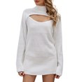 thumbnail image 1 of Vestido de punto sexy para mujer, color sólido, a rayas, cuello alto, manga larga, ahuecado, fiesta, Abanopi Blanco/Grande, 1 of 7