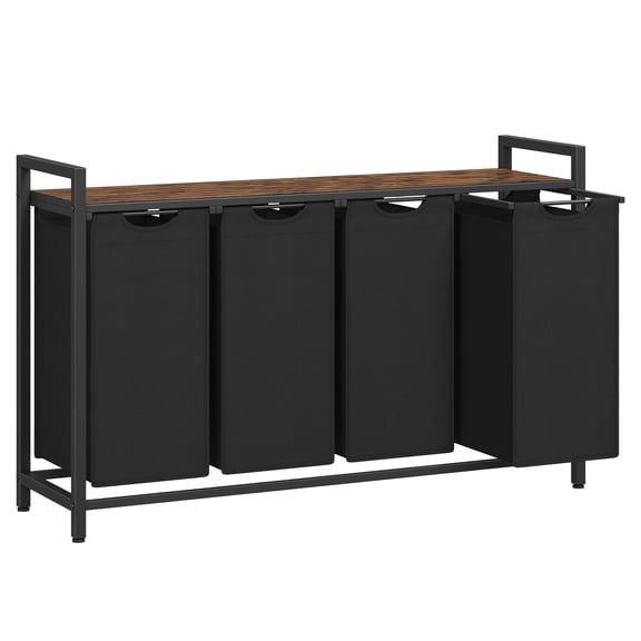 Laundry Hamper Laundry Basket Laundry Sorter with 4 Pull-Out and Removable Bags Shelf 4 x 10.6 Gallons Rustic Brown and Black