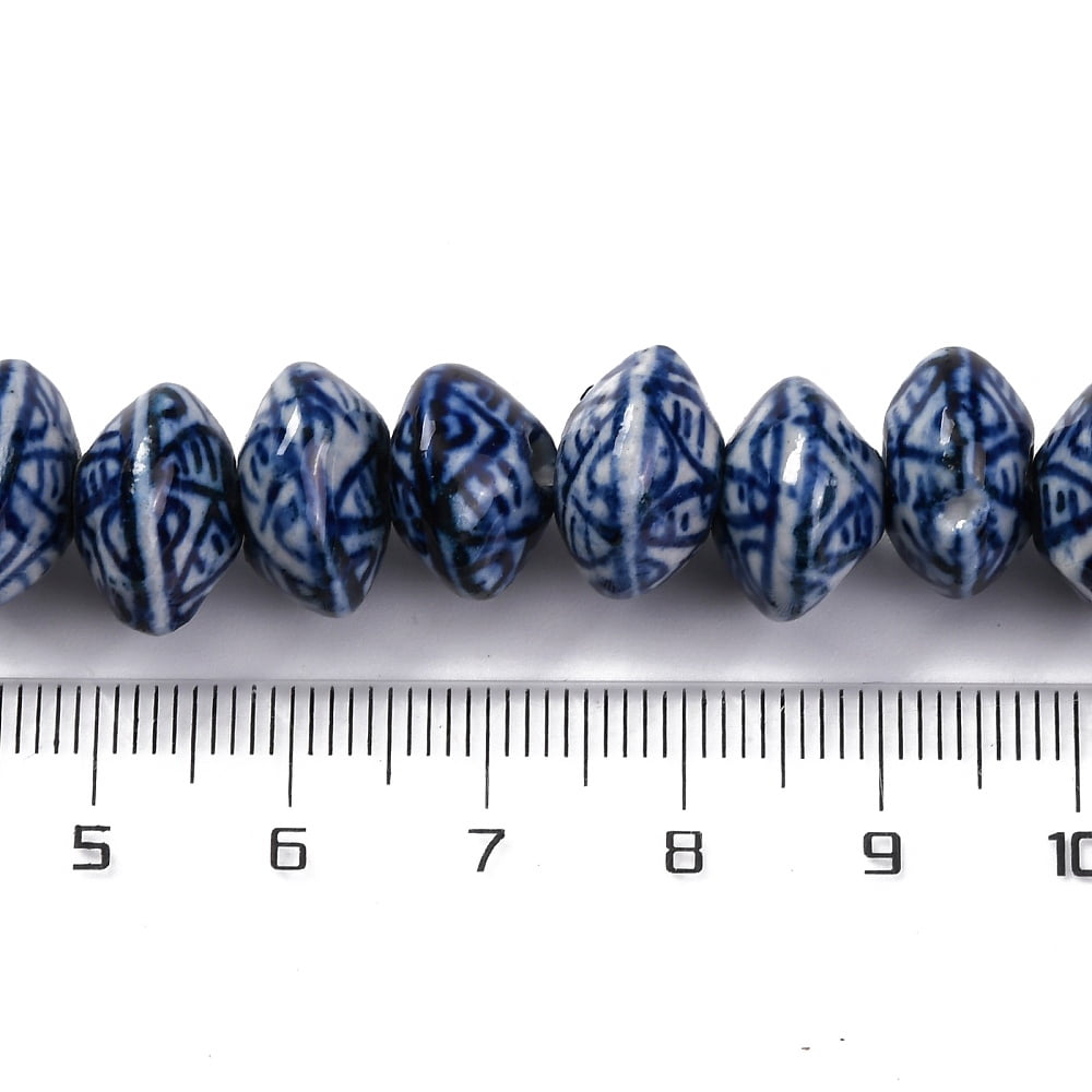 Handmade Blue and White Porcelain Beads Strands Abacus Prussian Blue 12~13.5x8~9mm Hole: 2mm 32pcs/strand 10.24''(26cm)