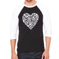 thumbnail image 1 of LA Pop Art Men's Raglan Baseball Word Art T-shirt - Paw Prints Heart, 1 of 2