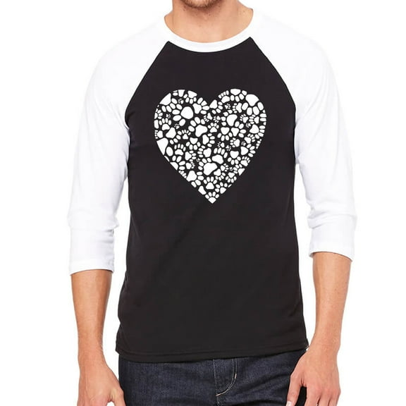 LA Pop Art Men's Raglan Baseball Word Art T-shirt - Paw Prints Heart