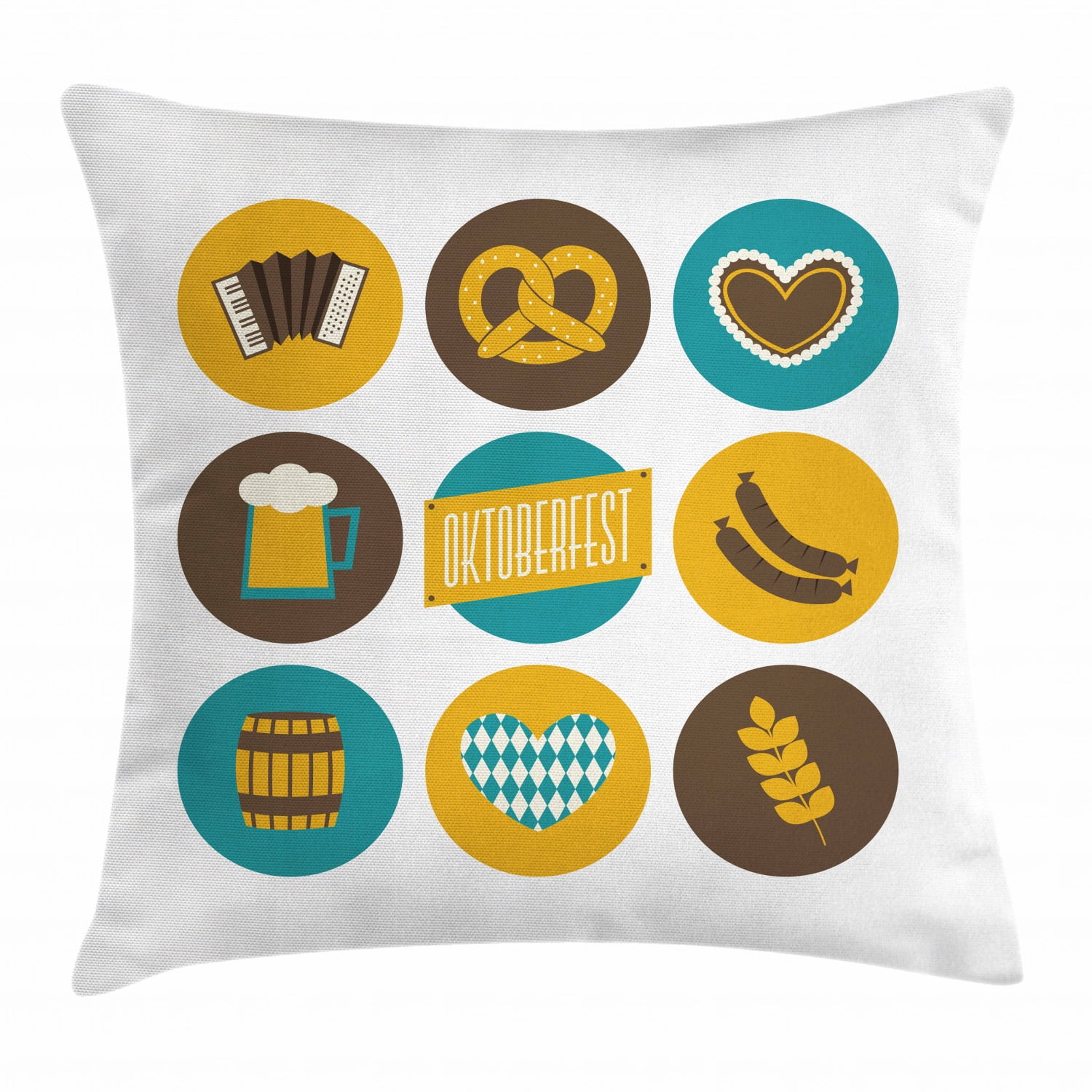 German Throw Pillow Cushion Cover, Bavarian Oktoberfest Themed Symbols