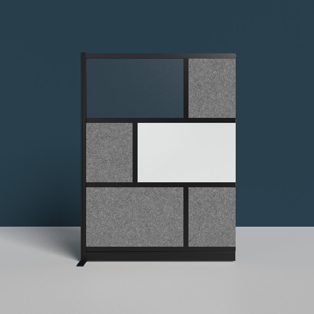 Luxor Modular Workflow Modular Wall Room Divider System - Black Frame - 53" x 70" Add-On Wall with Whiteboard, Freestanding