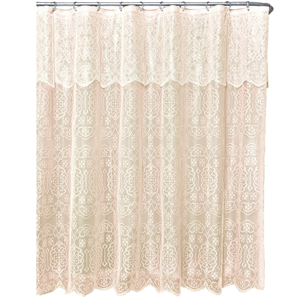 Lace Shower Curtain With Valance Beige, Beige, Beige