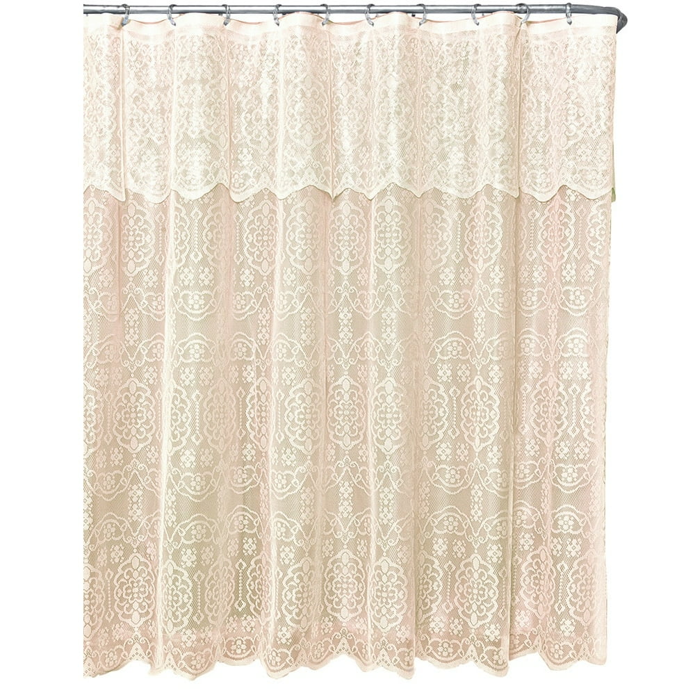 Lace Shower Curtain With Valance Beige, Beige, Beige