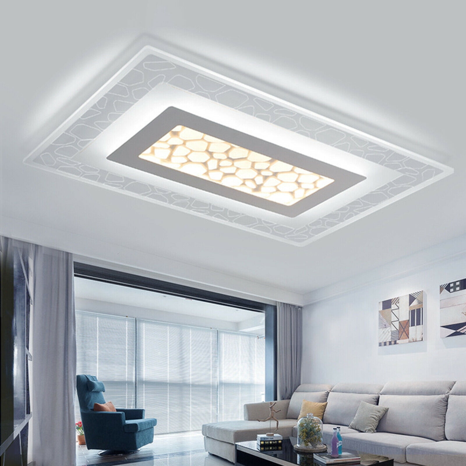 Loyalheartdy Acrylic Dimmable LED Ceiling Light, 35.4" 76W Flush Mount Chandelier Lamp Fixture w/Remote for Bedroom, Kitchen