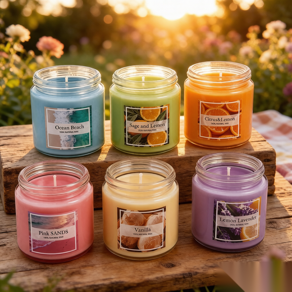 DEAME 6-Pack Scented Soy Wax Jar Candles, Multi-Scent, 4-12 Hour Burn