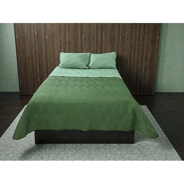 Edredón Ligero Individual Doble Vista Con Funda de Almuada Verde olivo - Cemento