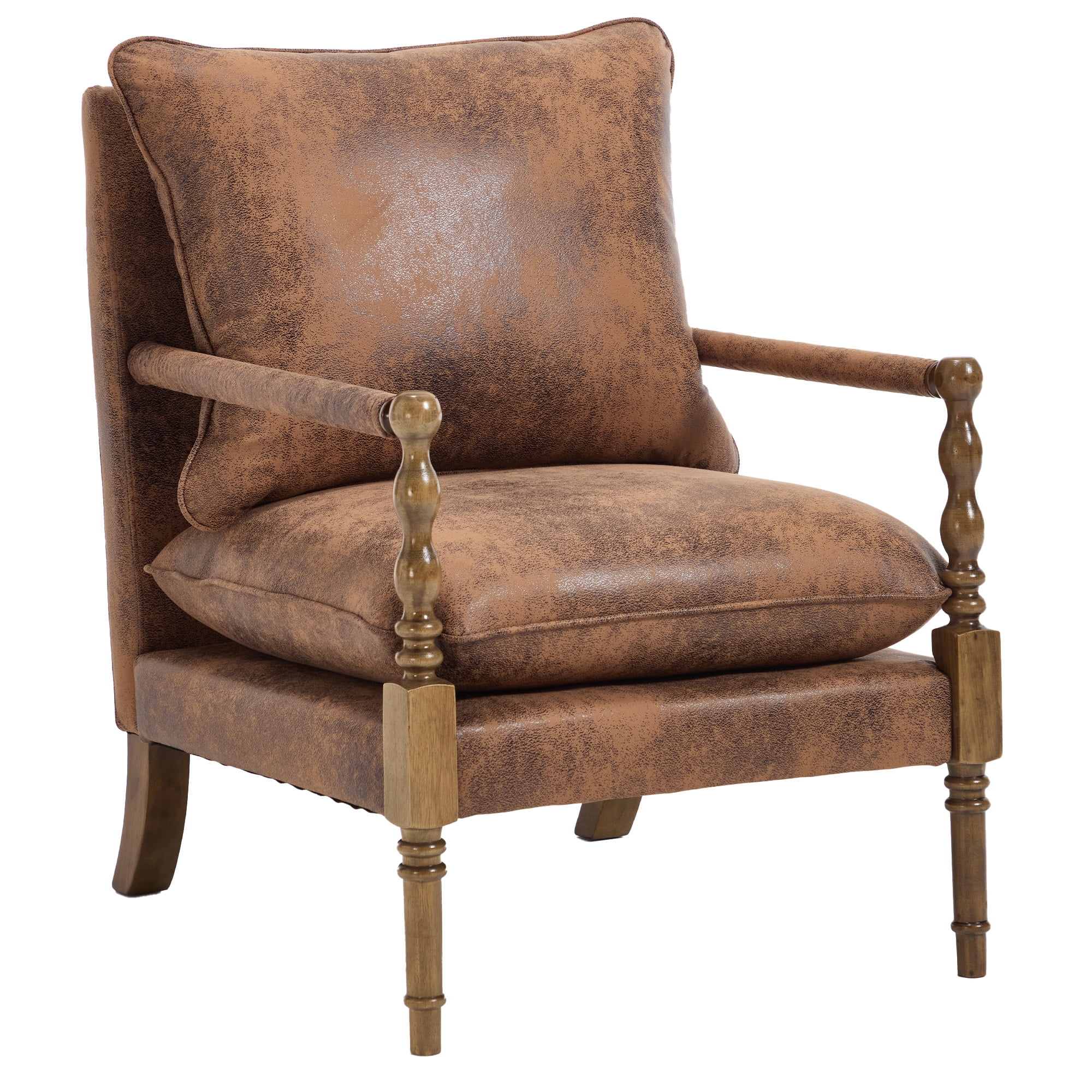 Mid-Century Vintage Spindle Armchair,Tech-Fabric Accent Chair with Cushion & Wood Frame for Living Room Bedroom Office,Coffee