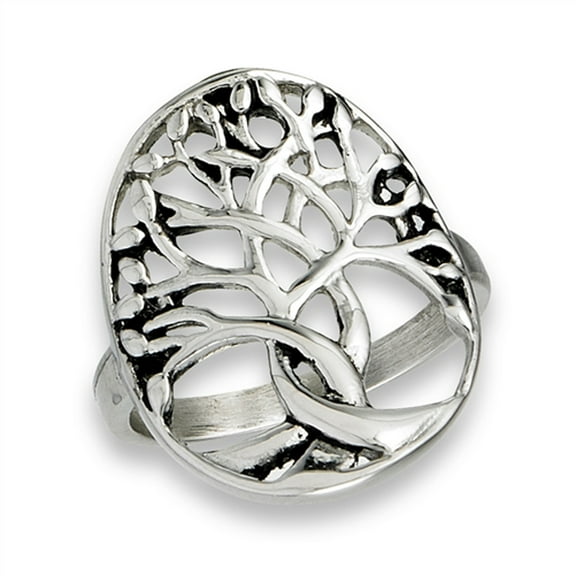 Tree of Life Knot Branches Filigree Leaf Ring Stainless Steel Band Gray Jewelry Female Male Size 9