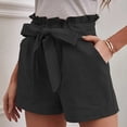 thumbnail image 4 of Gbsyewxs Women Shorts High Elastic Waist Lace Up Solid Color Casual Summer Shorts For Women Black, 4 of 8