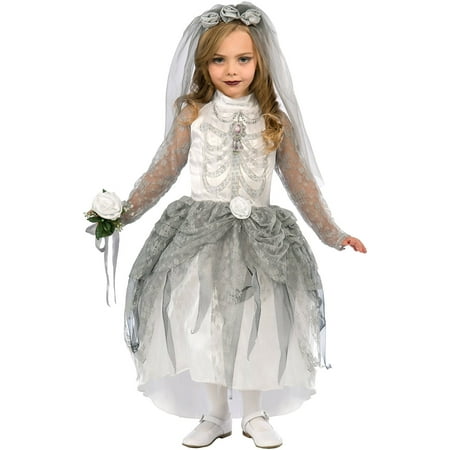 Children's Skeleton Bride Costume White And Gray Girls Wedding